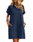 Vestito Raine da Donna – Abito in Lino e Cotone, Lunghezza Media, Scollo a V, Con Bottoni, Tasche, Casual Chic, Estate