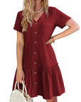 Trixie Vestaglia Donna – Scollo a V con Bottoni, Cotone Lino Taglio Ampio & Orlo con Volant Estate