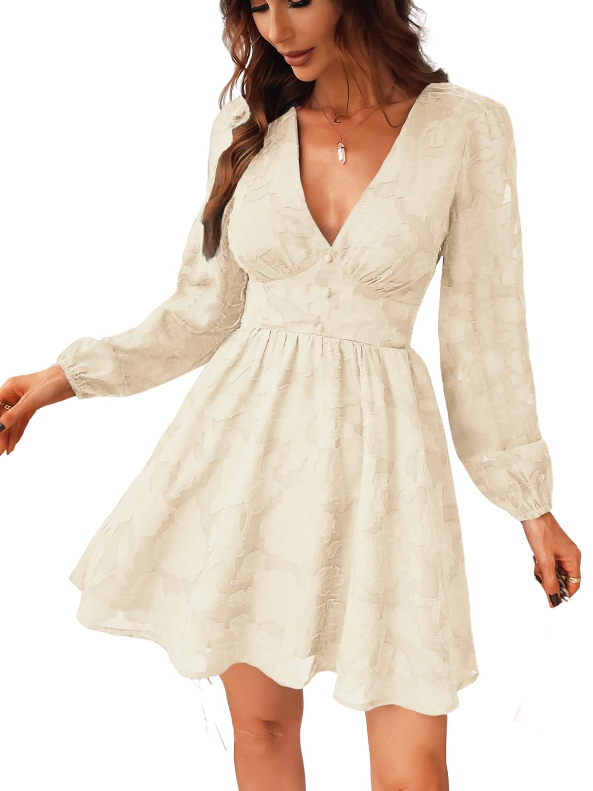 Ronalyn Vestito Donna – Bodycon in Pizzo con Scollo a V, Maniche Lunghe e Taglio Mini Elegante per Serata