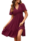 Jora Abito Donna – Mini Abito a Pois con Scollo a V, Volant, Vita Alta, Taglio A-Line Elegante Estate