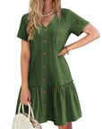 Trixie Vestaglia Donna – Scollo a V con Bottoni, Cotone Lino Taglio Ampio & Orlo con Volant Estate