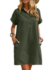 Vestito Raine da Donna – Abito in Lino e Cotone, Lunghezza Media, Scollo a V, Con Bottoni, Tasche, Casual Chic, Estate
