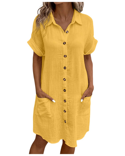 Yvette Abito Donna – Camicia Abito con Collo a V, Bottoni e Tasche, Taglio Fluido, Stile Boho Chic