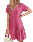 Trixie Vestaglia Donna – Scollo a V con Bottoni, Cotone Lino Taglio Ampio & Orlo con Volant Estate