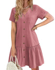 Trixie Vestaglia Donna – Scollo a V con Bottoni, Cotone Lino Taglio Ampio & Orlo con Volant Estate