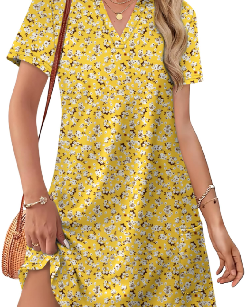 Abito Donna Estivo Sherry – Abito Midi Scollo a V Elegante, Taglio Fluido Bohemien per Vacanze e Matrimonio