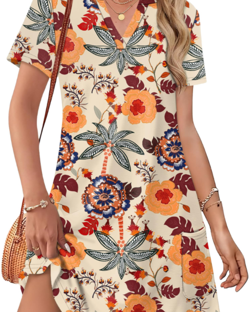 Abito Donna Estivo Sherry – Abito Midi Scollo a V Elegante, Taglio Fluido Bohemien per Vacanze e Matrimonio