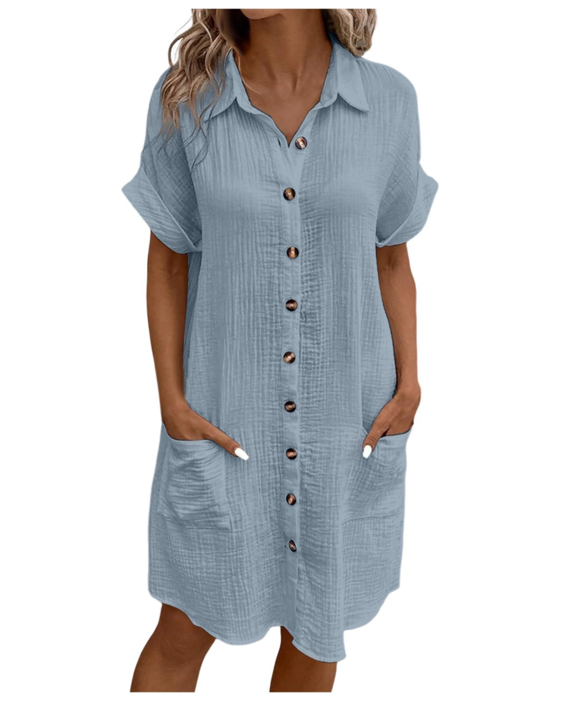 Yvette Abito Donna – Camicia Abito con Collo a V, Bottoni e Tasche, Taglio Fluido, Stile Boho Chic