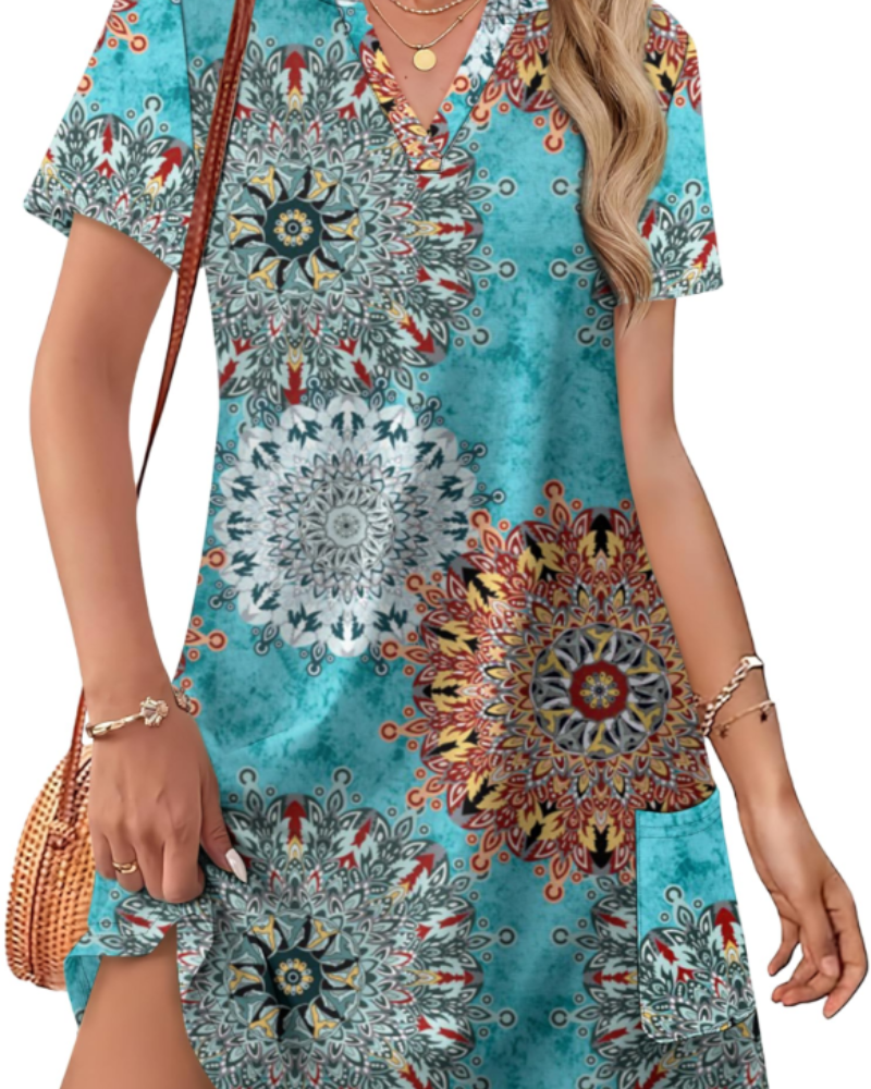 Abito Donna Estivo Sherry – Abito Midi Scollo a V Elegante, Taglio Fluido Bohemien per Vacanze e Matrimonio