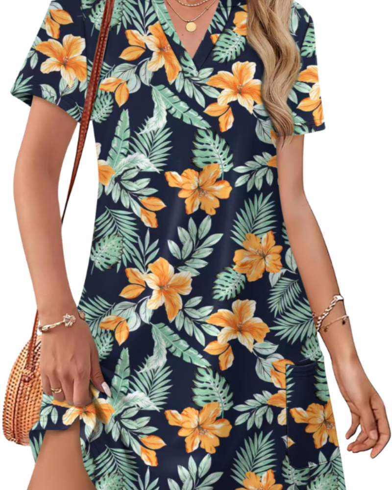 Abito Donna Estivo Sherry – Abito Midi Scollo a V Elegante, Taglio Fluido Bohemien per Vacanze e Matrimonio