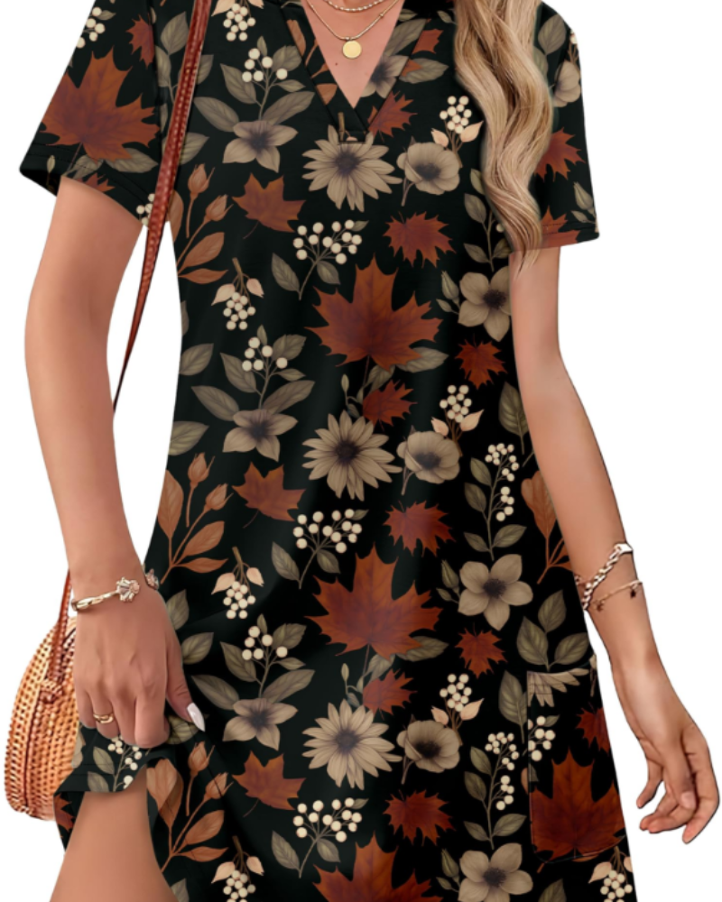 Abito Donna Estivo Sherry – Abito Midi Scollo a V Elegante, Taglio Fluido Bohemien per Vacanze e Matrimonio