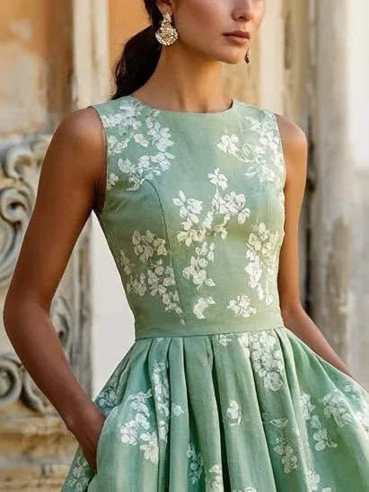 Scarlett | Abito midi a linea ad A senza maniche con stampa floreale da donna