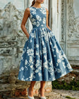 Scarlett | Abito midi a linea ad A senza maniche con stampa floreale da donna