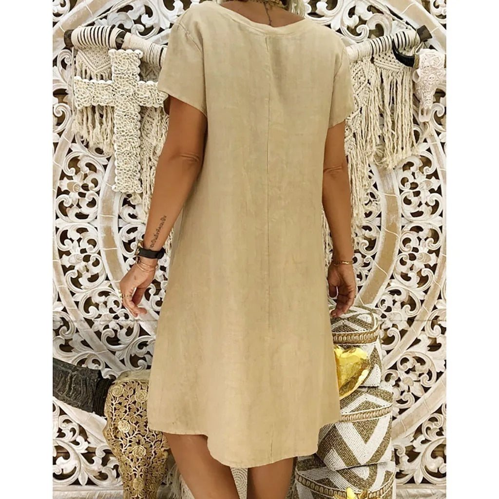 Scarlett | Vestito corto estivo da donna in lino con scollo a V e linea a trapezio