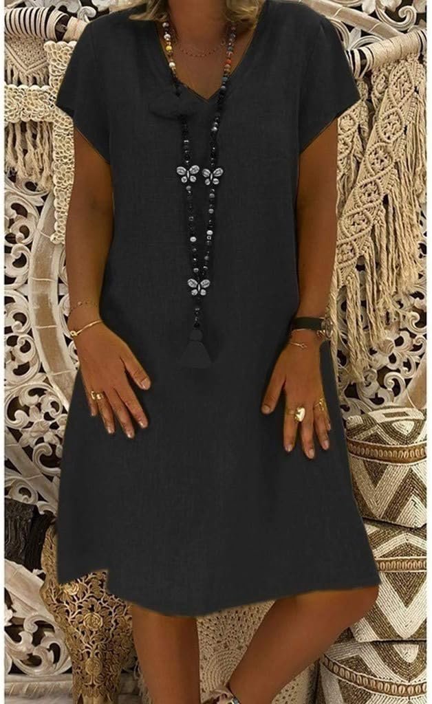 Scarlett | Vestito corto estivo da donna in lino con scollo a V e linea a trapezio