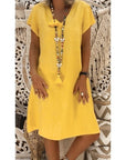 Scarlett | Vestito corto estivo da donna in lino con scollo a V e linea a trapezio