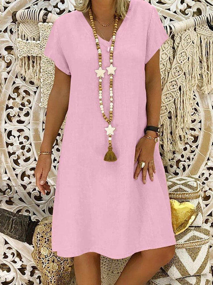 Scarlett | Vestito corto estivo da donna in lino con scollo a V e linea a trapezio