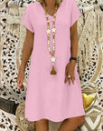 Scarlett | Vestito corto estivo da donna in lino con scollo a V e linea a trapezio