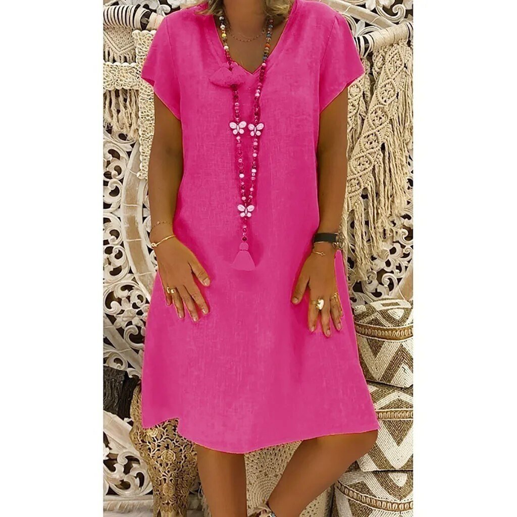 Scarlett | Vestito corto estivo da donna in lino con scollo a V e linea a trapezio