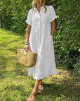 Scarlett | Vestito camicia midi a righe da donna con maniche corte