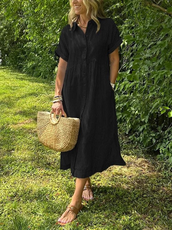 Scarlett | Vestito camicia midi a righe da donna con maniche corte