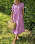 Scarlett | Vestito camicia midi a righe da donna con maniche corte