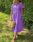Scarlett | Vestito camicia midi a righe da donna con maniche corte