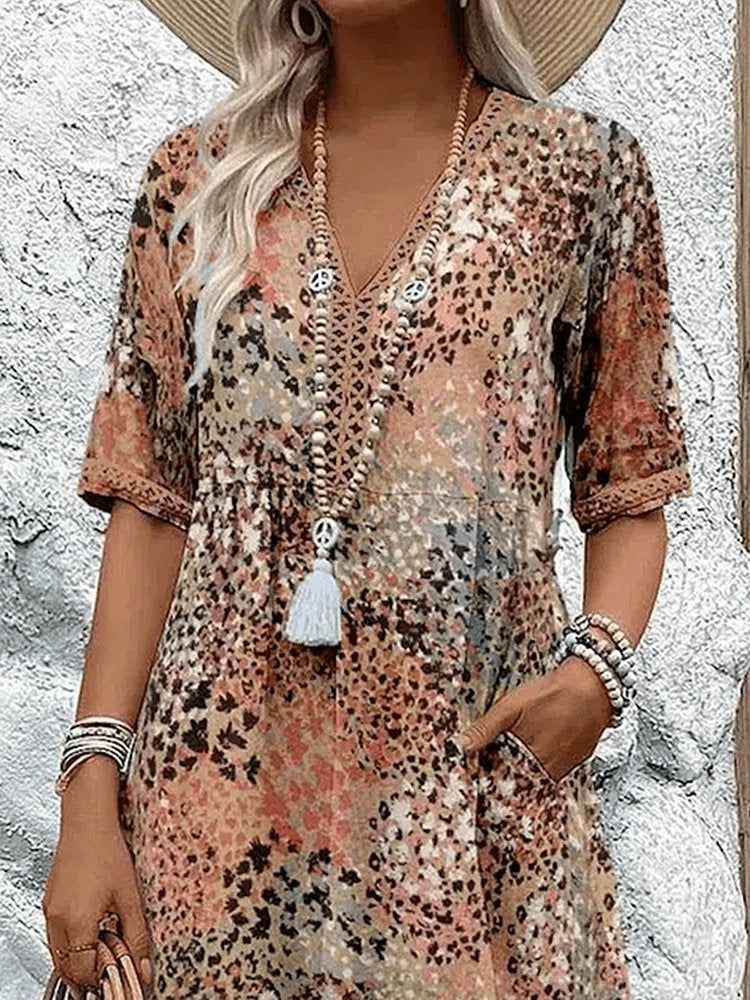 Scarlett | Vestito midi estivo casual da donna con scollo a V e stampa animalier