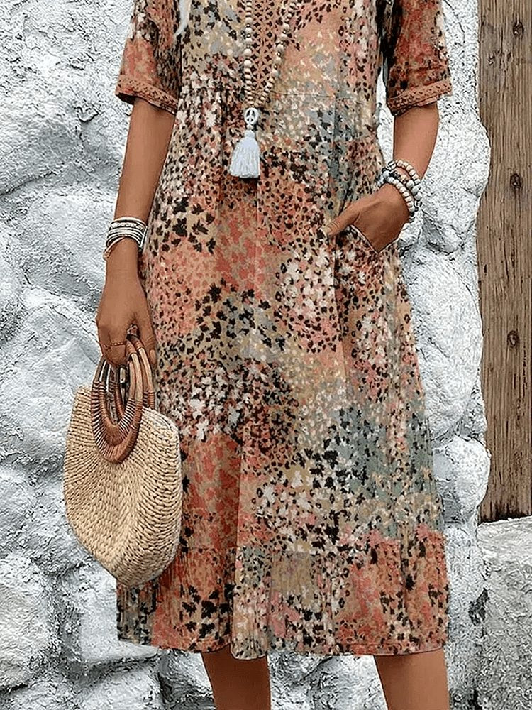 Scarlett | Vestito midi estivo casual da donna con scollo a V e stampa animalier