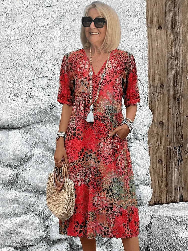 Scarlett | Vestito midi estivo casual da donna con scollo a V e stampa animalier