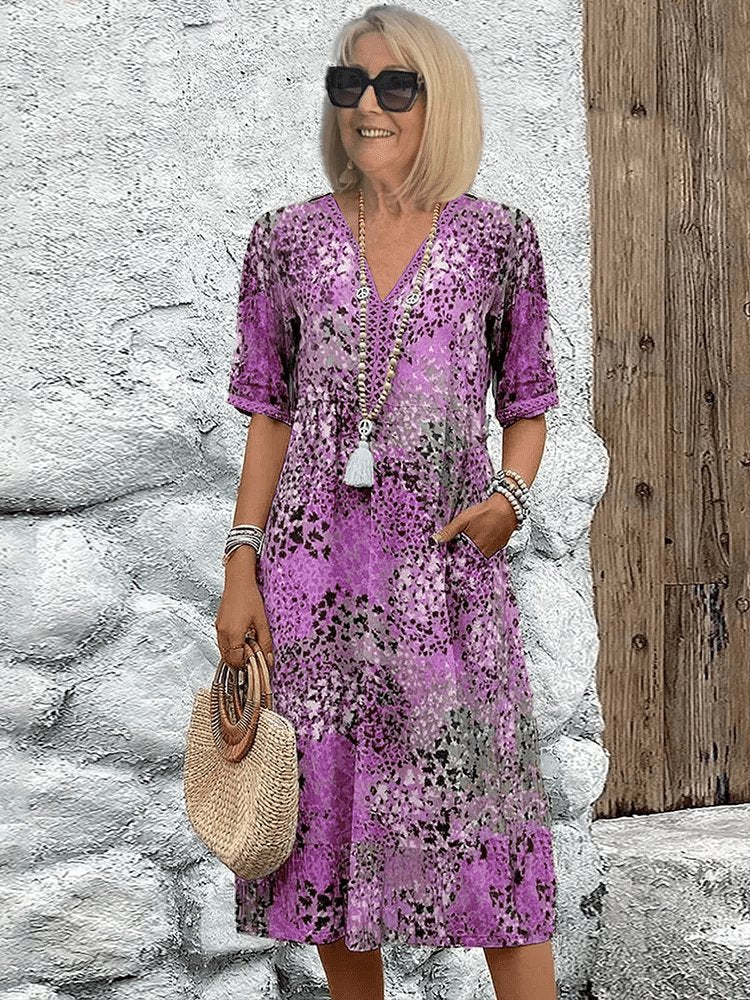 Scarlett | Vestito midi estivo casual da donna con scollo a V e stampa animalier