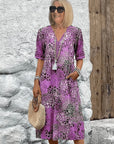 Scarlett | Vestito midi estivo casual da donna con scollo a V e stampa animalier