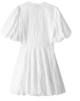 Abito mini donna bianco floreale in cotone – scollo a V, maniche a sbuffo, taglio a trapezio