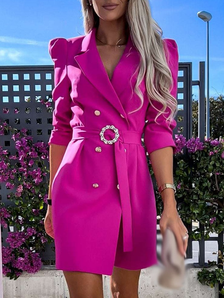 Abito blazer mini donna strutturato – doppio petto, con cintura, taglio aderente