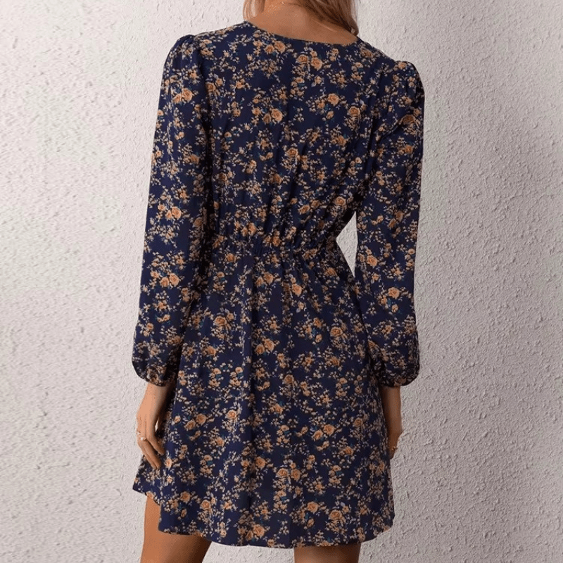 Selina Mini Women's Dress - Stampa floreale romantica con V -C.