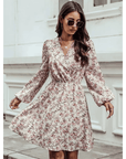 Selina Mini Women's Dress - Stampa floreale romantica con V -C.