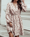 Selina Mini Women's Dress - Stampa floreale romantica con V -C.