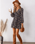 Selina Mini Women's Dress - Stampa floreale romantica con V -C.
