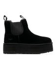 UGG Neumel Platform Chelsea Black stivaletti con zeppa uomo e donna in pelle scamosciata e montone nero, vista laterale