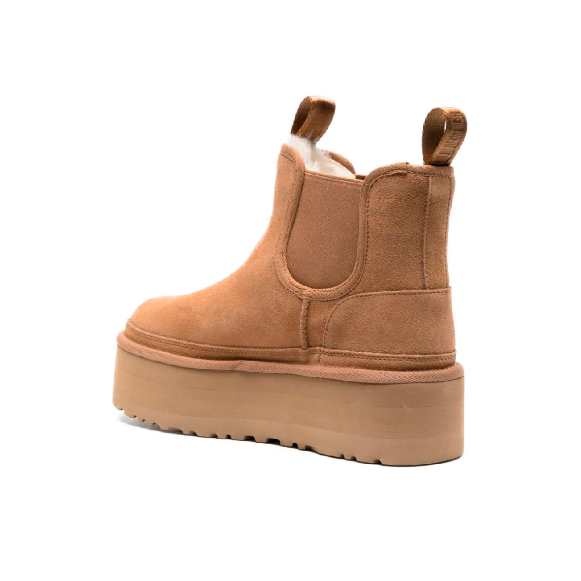 UGG Neumel Platform Chelsea Camel stivaletti con zeppa donna in pelle scamosciata e montone cammello, dettaglio suola