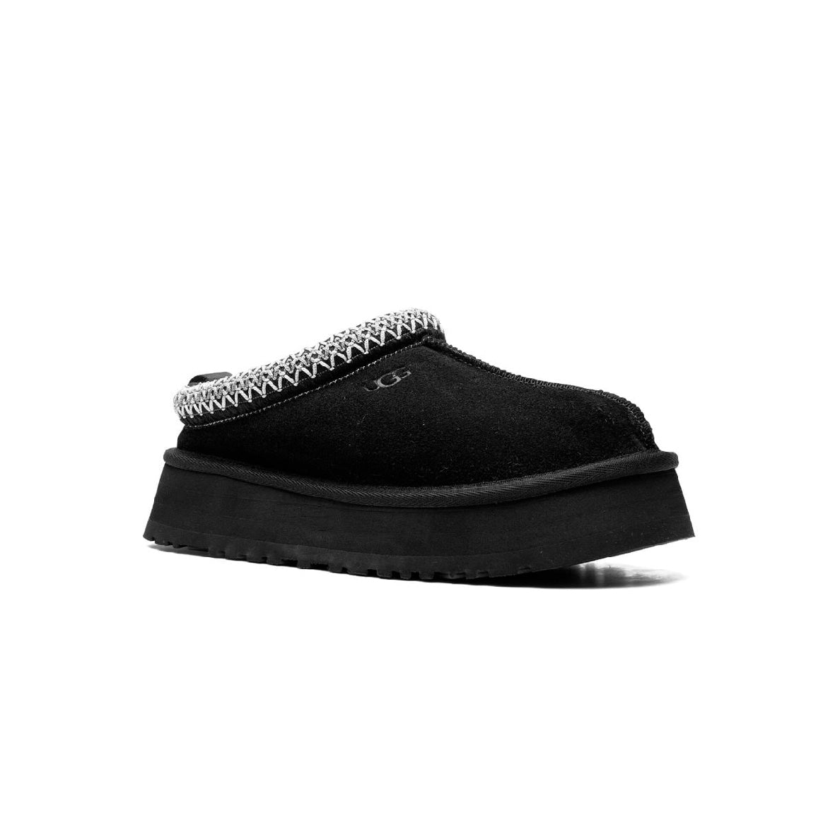UGG Tazz Black ciabatte platform uomo e donna in pelle scamosciata e montone nero, vista frontale