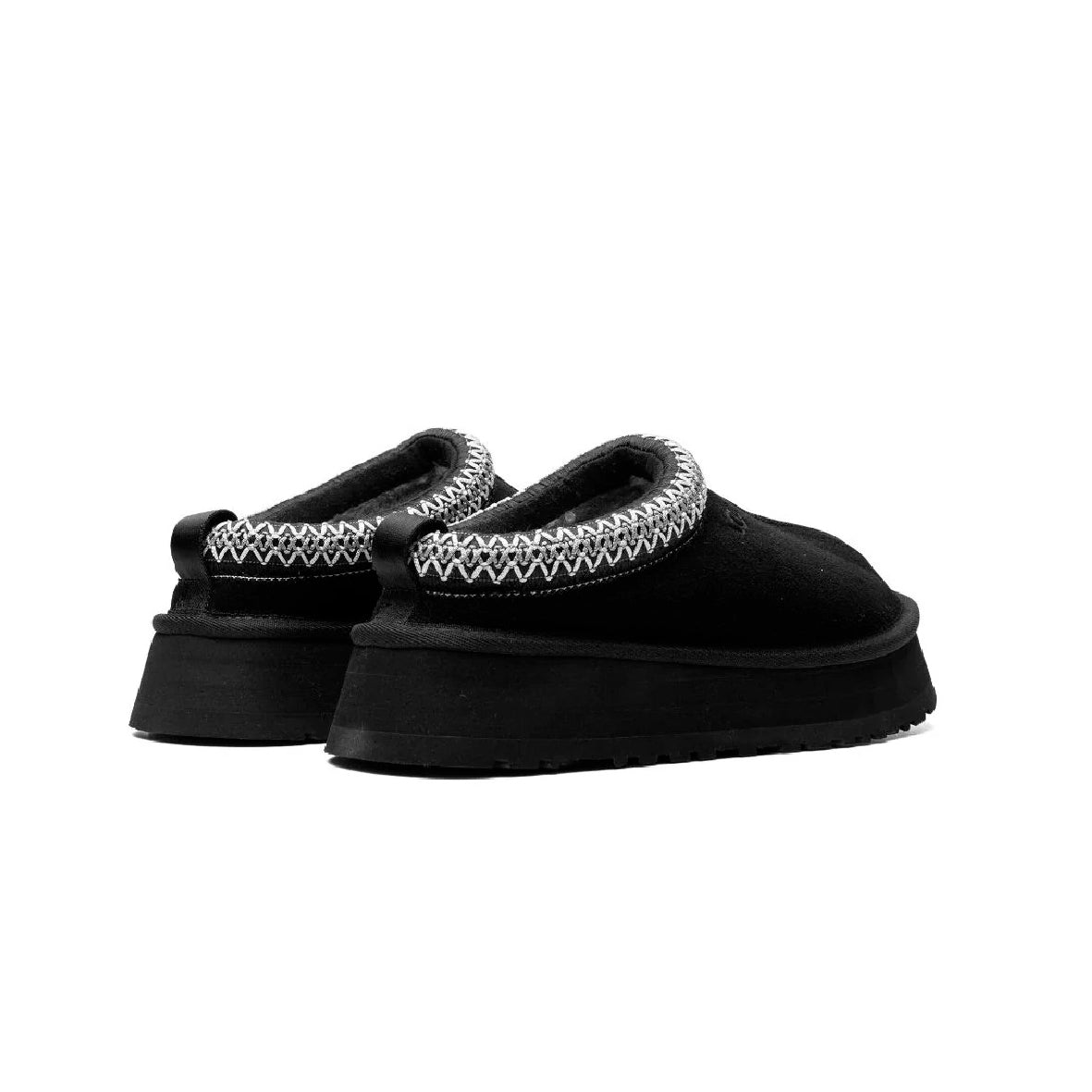 UGG Tazz Black ciabatte platform uomo e donna in pelle scamosciata e montone nero, dettaglio suola