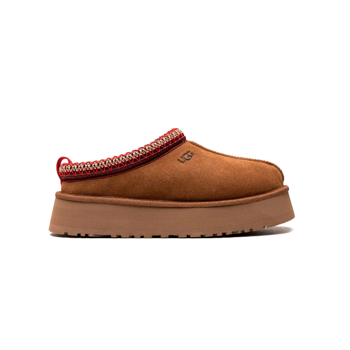 UGG Tazz Camel ciabatte platform donna in pelle scamosciata e montone cammello, vista laterale