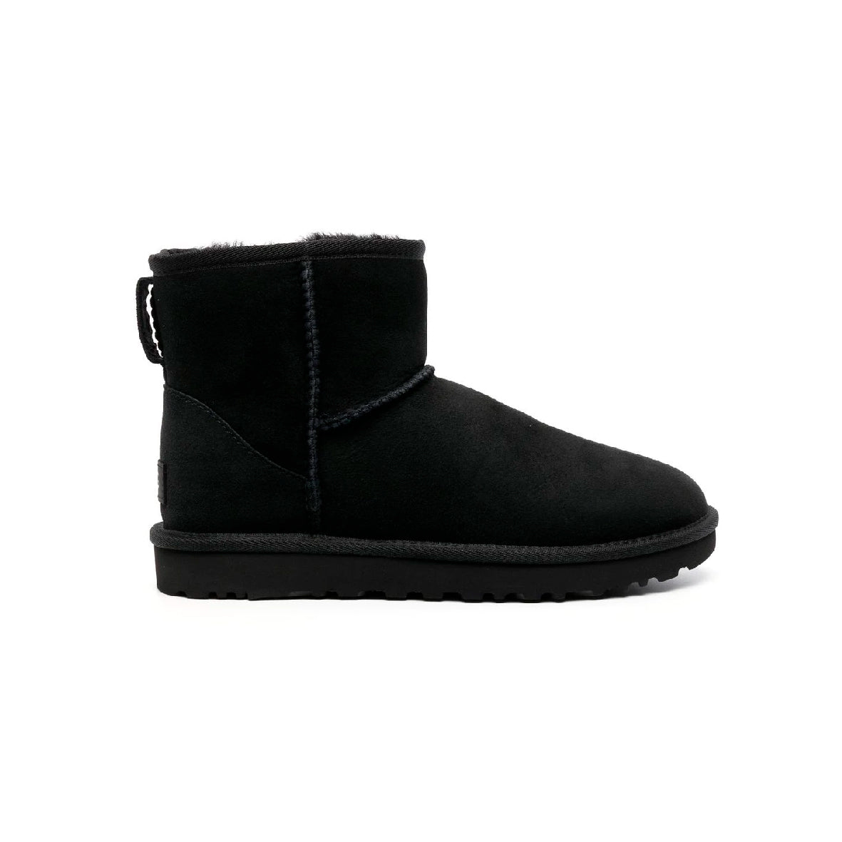 UGG Classic Black stivali donna in pelle scamosciata e montone nero, vista laterale