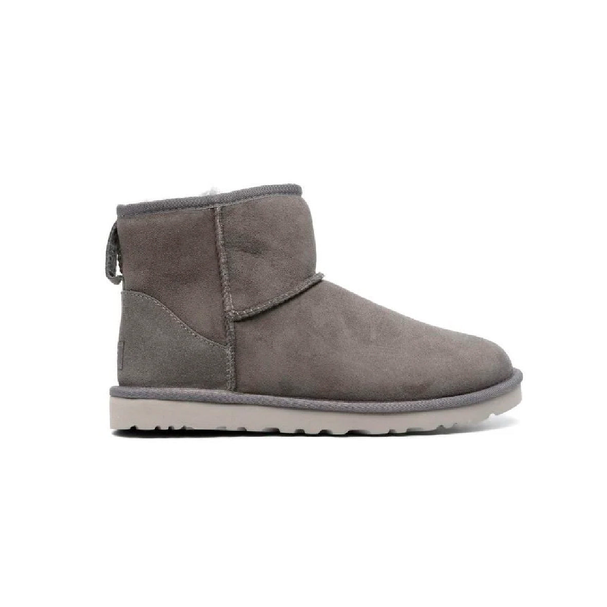 UGG Classic Grey stivali uomo e donna in pelle scamosciata e montone grigio, vista laterale