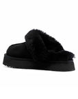 UGG Disquette Platform Black sabot platform donna in pelle scamosciata e montone nero, dettaglio suola