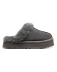 UGG Disquette Platform Grey sabot platform donna in pelle scamosciata e montone grigio, vista laterale