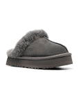 UGG Disquette Platform Grey sabot platform donna in pelle scamosciata e montone grigio, vista frontale