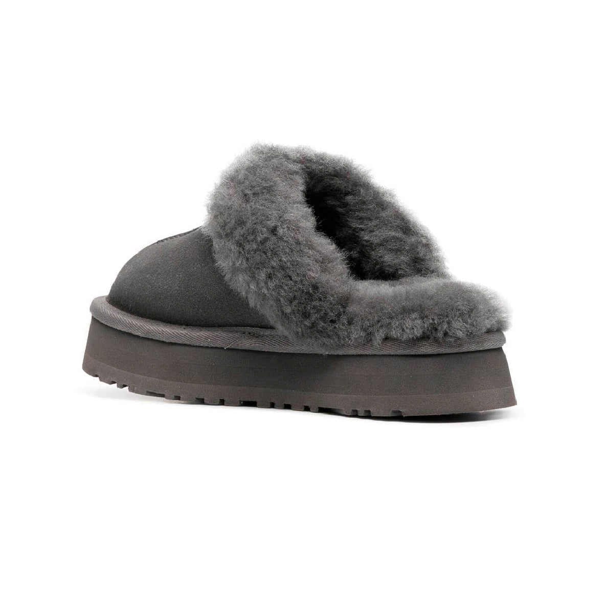 UGG Disquette Platform Grey sabot platform donna in pelle scamosciata e montone grigio, dettaglio suola