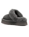 UGG Disquette Platform Grey sabot platform donna in pelle scamosciata e montone grigio, dettaglio suola